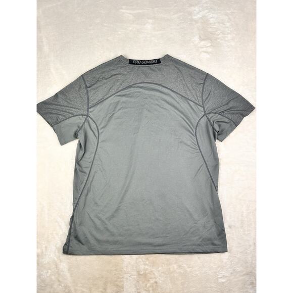 Nike Men's 2XL Gray Polyester T-Shirt Pro Combat Fitted Dri Fit Short Sleeve - Picture 2 of 8